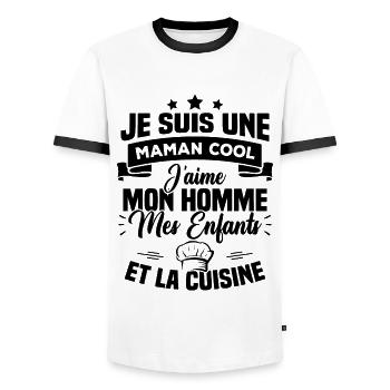 Une maman cool j'aime mon homme et la cuisine - T-shirt contrasté Homme - blanc/noir - Devant - AI Model Female 172 light (172cm) & AI Model Male 178 dark (178cm)