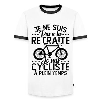Pas à la retraite je suis cycliste à temps plein - T-shirt contrasté Homme - blanc/noir - Devant - AI Model Female 172 light (172cm) & AI Model Male 178 dark (178cm)