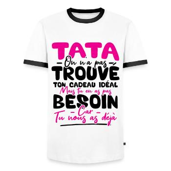 Tata on n'a pas trouvé ton cadeau - T-shirt contrasté Homme - blanc/noir - Devant - AI Model Female 172 light (172cm) & AI Model Male 178 dark (178cm)