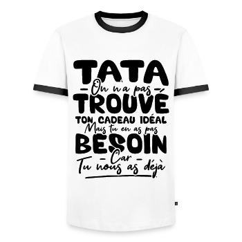 Tata on n'a pas trouvé ton cadeau - T-shirt contrasté Homme - blanc/noir - Devant - AI Model Female 172 light (172cm) & AI Model Male 178 dark (178cm)