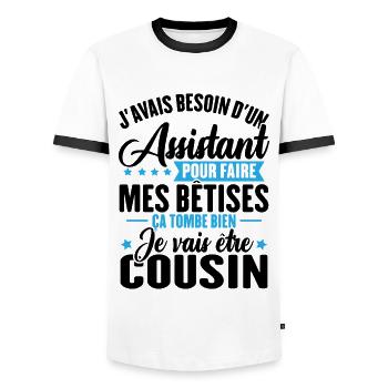 Je vais être cousin, Cadeau future cousin - T-shirt contrasté Homme - blanc/noir - Devant - AI Model Female 172 light (172cm) & AI Model Male 178 dark (178cm)