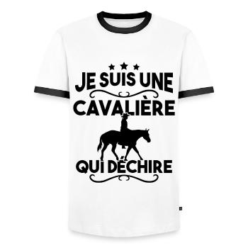 Je suis une cavalière qui déchire - T-shirt contrasté Homme - blanc/noir - Devant - AI Model Female 172 light (172cm) & AI Model Male 178 dark (178cm)
