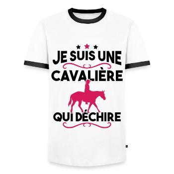 Je suis une cavalière qui déchire - T-shirt contrasté Homme - blanc/noir - Devant - AI Model Female 172 light (172cm) & AI Model Male 178 dark (178cm)