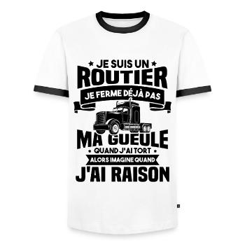 Je suis un routier, Humour routier - T-shirt contrasté Homme - blanc/noir - Devant - AI Model Female 172 light (172cm) & AI Model Male 178 dark (178cm)