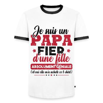 Un papa fier d'une fille absolument géniale - T-shirt contrasté Homme - blanc/noir - Devant - AI Model Female 172 light (172cm) & AI Model Male 178 dark (178cm)