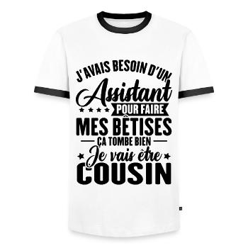 Je vais être cousin, Cadeau future cousin - T-shirt contrasté Homme - blanc/noir - Devant - AI Model Female 172 light (172cm) & AI Model Male 178 dark (178cm)