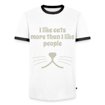 I like cats better than humans - saying - Men's Ringer Shirt - white/black - Front - AI Model Female 172 light (172cm) & AI Model Male 178 dark (178cm)