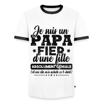 Un papa fier d'une fille absolument géniale - T-shirt contrasté Homme - blanc/noir - Devant - AI Model Female 172 light (172cm) & AI Model Male 178 dark (178cm)