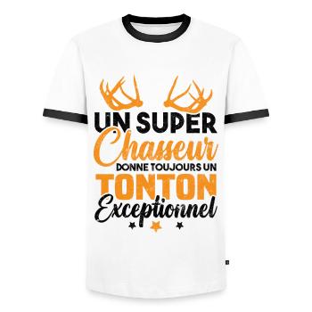 Un super chasseur donne un tonton exceptionnel - T-shirt contrasté Homme - blanc/noir - Devant - AI Model Female 172 light (172cm) & AI Model Male 178 dark (178cm)