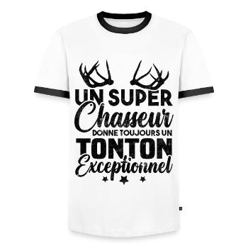 Un super chasseur donne un tonton exceptionnel - T-shirt contrasté Homme - blanc/noir - Devant - AI Model Female 172 light (172cm) & AI Model Male 178 dark (178cm)