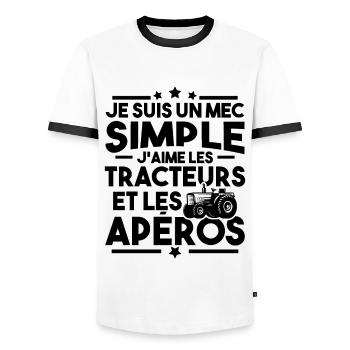 Un mec simple j aime les tracteurs et les apéros - T-shirt contrasté Homme - blanc/noir - Devant - AI Model Female 172 light (172cm) & AI Model Male 178 dark (178cm)