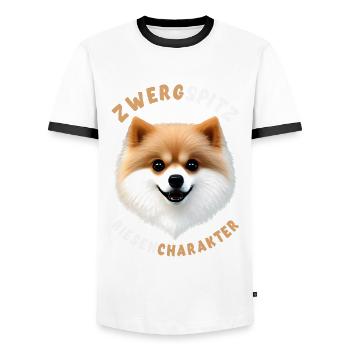 Zwergspitz - Riesen Charakter - Spruch - Männer Kontrast-T-Shirt - Weiß/Schwarz - Vorne - AI Model Female 172 light (172cm) & AI Model Male 178 dark (178cm)