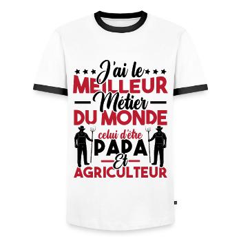 Papa et Agriculteur - Humour papa agriculteur - T-shirt contrasté Homme - blanc/noir - Devant - AI Model Female 172 light (172cm) & AI Model Male 178 dark (178cm)