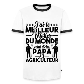 Papa et Agriculteur - Humour papa agriculteur - T-shirt contrasté Homme - blanc/noir - Devant - AI Model Female 172 light (172cm) & AI Model Male 178 dark (178cm)