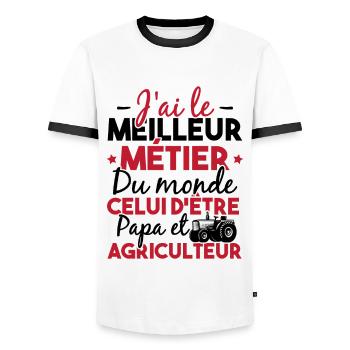 Papa et Agriculteur - Humour papa agriculteur - T-shirt contrasté Homme - blanc/noir - Devant - AI Model Female 172 light (172cm) & AI Model Male 178 dark (178cm)