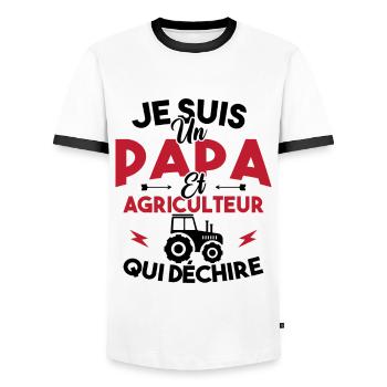 Papa et agriculteur - T-shirt contrasté Homme - blanc/noir - Devant - AI Model Female 172 light (172cm) & AI Model Male 178 dark (178cm)