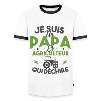 Papa et agriculteur - T-shirt contrasté Homme - blanc/noir - Devant - AI Model Female 172 light (172cm) & AI Model Male 178 dark (178cm)