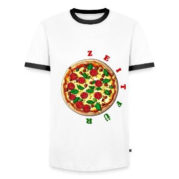Zeit für Pizza Uhr - leckere Salamipizza - Männer Kontrast-T-Shirt - Weiß/Schwarz - Vorne - AI Model Female 172 light (172cm) & AI Model Male 178 dark (178cm)