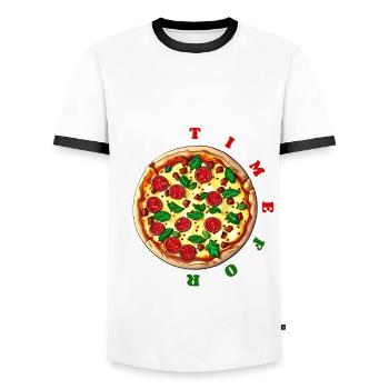 High time for pizza - watch - delicious salami pizza - Men's Ringer Shirt - white/black - Front - AI Model Female 172 light (172cm) & AI Model Male 178 dark (178cm)