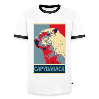 Capybarack - Capybara Hope Poster Style - Men's Ringer Shirt - white/black - Front - AI Model Female 172 light (172cm) & AI Model Male 178 dark (178cm)