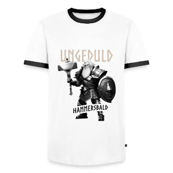 Der nordische Gott der Ungeduld - Hammersbald - Männer Kontrast-T-Shirt - Weiß/Schwarz - Vorne - AI Model Female 172 light (172cm) & AI Model Male 178 dark (178cm)