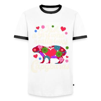 Just A Girl Who Loves Capybaras - Hippie Style - Männer Kontrast-T-Shirt - Weiß/Schwarz - Vorne - AI Model Female 172 light (172cm) & AI Model Male 178 dark (178cm)