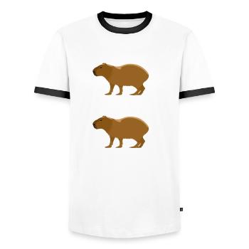 Copybara - Style de copie de mots Capybara - T-shirt contrasté Homme - blanc/noir - Devant - AI Model Female 172 light (172cm) & AI Model Male 178 dark (178cm)