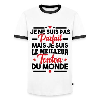 Pas parfait mais le meilleur tonton du monde - T-shirt contrasté Homme - blanc/noir - Devant - AI Model Female 172 light (172cm) & AI Model Male 178 dark (178cm)