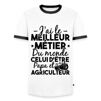 Papa et Agriculteur - Humour papa agriculteur - T-shirt contrasté Homme - blanc/noir - Devant - AI Model Female 172 light (172cm) & AI Model Male 178 dark (178cm)
