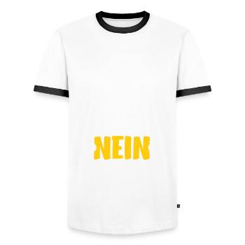 Warum hast du nicht nein gesagt? Beziehung - Männer Kontrast-T-Shirt - Weiß/Schwarz - Vorne - AI Model Female 172 light (172cm) & AI Model Male 178 dark (178cm)