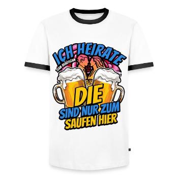JGA Junggesellenabschied - Ich heirate - Männer Kontrast-T-Shirt - Weiß/Schwarz - Vorne - AI Model Female 172 light (172cm) & AI Model Male 178 dark (178cm)
