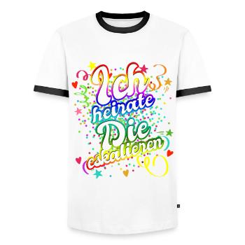 JGA Junggesellinnenabschied - Ich heirate - Männer Kontrast-T-Shirt - Weiß/Schwarz - Vorne - AI Model Female 172 light (172cm) & AI Model Male 178 dark (178cm)
