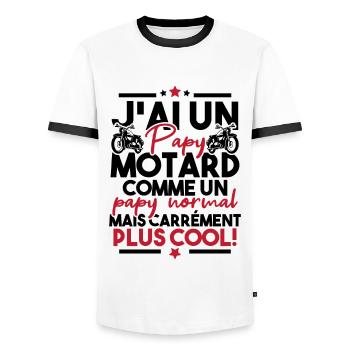 J ai un papy motard comme un papy normal - T-shirt contrasté Homme - blanc/noir - Devant - AI Model Female 172 light (172cm) & AI Model Male 178 dark (178cm)