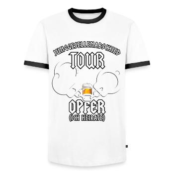 Junggesellenabschied Tour Opfer Ich heirate - Männer Kontrast-T-Shirt - Weiß/Schwarz - Vorne - AI Model Female 172 light (172cm) & AI Model Male 178 dark (178cm)