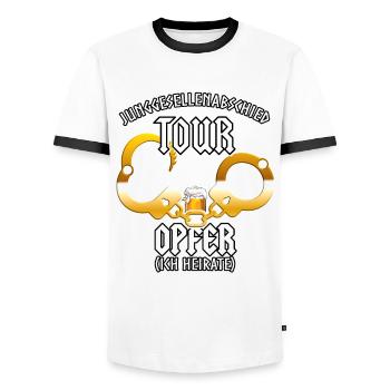 Junggesellenabschied Tour Opfer Ich heirate - Männer Kontrast-T-Shirt - Weiß/Schwarz - Vorne - AI Model Female 172 light (172cm) & AI Model Male 178 dark (178cm)