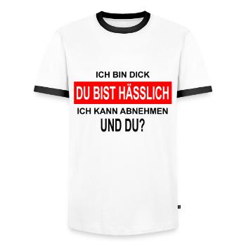 Ich bin Dick Du bist Hässlich lustiger Spruch - Männer Kontrast-T-Shirt - Weiß/Schwarz - Vorne - AI Model Female 172 light (172cm) & AI Model Male 178 dark (178cm)