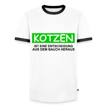 KOTZEN ist eine Entscheidung aus dem Bauch heraus - Männer Kontrast-T-Shirt - Weiß/Schwarz - Vorne - AI Model Female 172 light (172cm) & AI Model Male 178 dark (178cm)