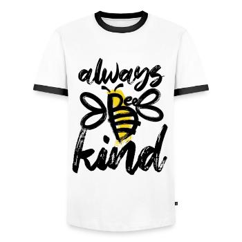 Always Be Nice - Bee - Abstract - Graphic Art - Men's Ringer Shirt - white/black - Front - AI Model Female 172 light (172cm) & AI Model Male 178 dark (178cm)
