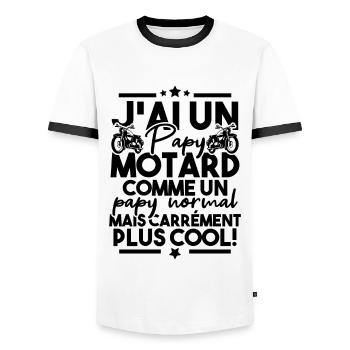 J ai un papy motard comme un papy normal - T-shirt contrasté Homme - blanc/noir - Devant - AI Model Female 172 light (172cm) & AI Model Male 178 dark (178cm)