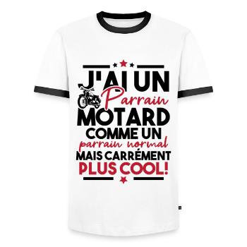 J ai un parrain motard comme un parrain normal - T-shirt contrasté Homme - blanc/noir - Devant - AI Model Female 172 light (172cm) & AI Model Male 178 dark (178cm)