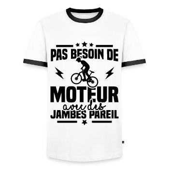 Humour cycliste, pas besoin de moteur - T-shirt contrasté Homme - blanc/noir - Devant - AI Model Female 172 light (172cm) & AI Model Male 178 dark (178cm)