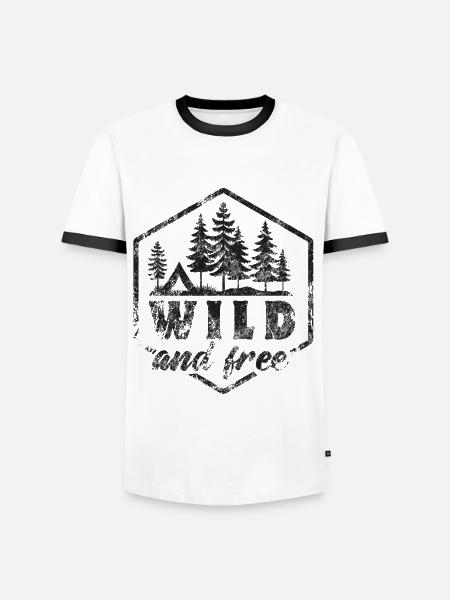 Wild & Free - Tent - Camping - Slogan - Men's Ringer Shirt - white/black