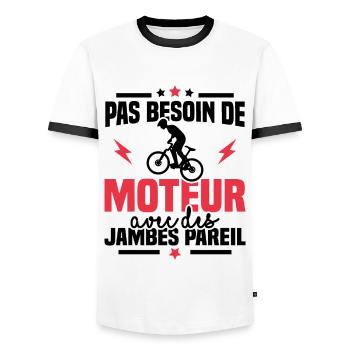 Humour cycliste, pas besoin de moteur - T-shirt contrasté Homme - blanc/noir - Devant - AI Model Female 172 light (172cm) & AI Model Male 178 dark (178cm)