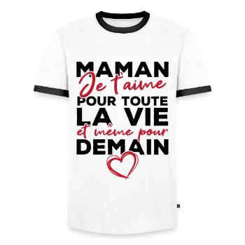 Maman je t'aime pour toute la vie - T-shirt contrasté Homme - blanc/noir - Devant - AI Model Female 172 light (172cm) & AI Model Male 178 dark (178cm)
