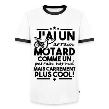 J ai un parrain motard comme un parrain normal - T-shirt contrasté Homme - blanc/noir - Devant - AI Model Female 172 light (172cm) & AI Model Male 178 dark (178cm)