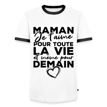 Maman je t'aime pour toute la vie - T-shirt contrasté Homme - blanc/noir - Devant - AI Model Female 172 light (172cm) & AI Model Male 178 dark (178cm)