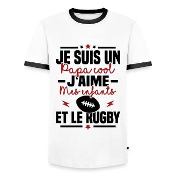 Papa cool j aime mes enfants et le rugby - T-shirt contrasté Homme - blanc/noir - Devant - AI Model Female 172 light (172cm) & AI Model Male 178 dark (178cm)