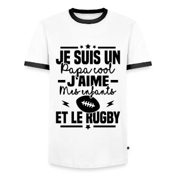 Papa cool j aime mes enfants et le rugby - T-shirt contrasté Homme - blanc/noir - Devant - AI Model Female 172 light (172cm) & AI Model Male 178 dark (178cm)