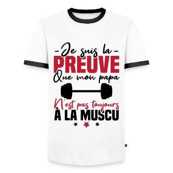 Preuve que mon papa muscu, Papa musclé - T-shirt contrasté Homme - blanc/noir - Devant - AI Model Female 172 light (172cm) & AI Model Male 178 dark (178cm)