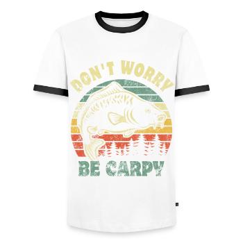 Angler - fishing - Don't worry be carpy - Men's Ringer Shirt - white/black - Front - AI Model Female 172 light (172cm) & AI Model Male 178 dark (178cm)